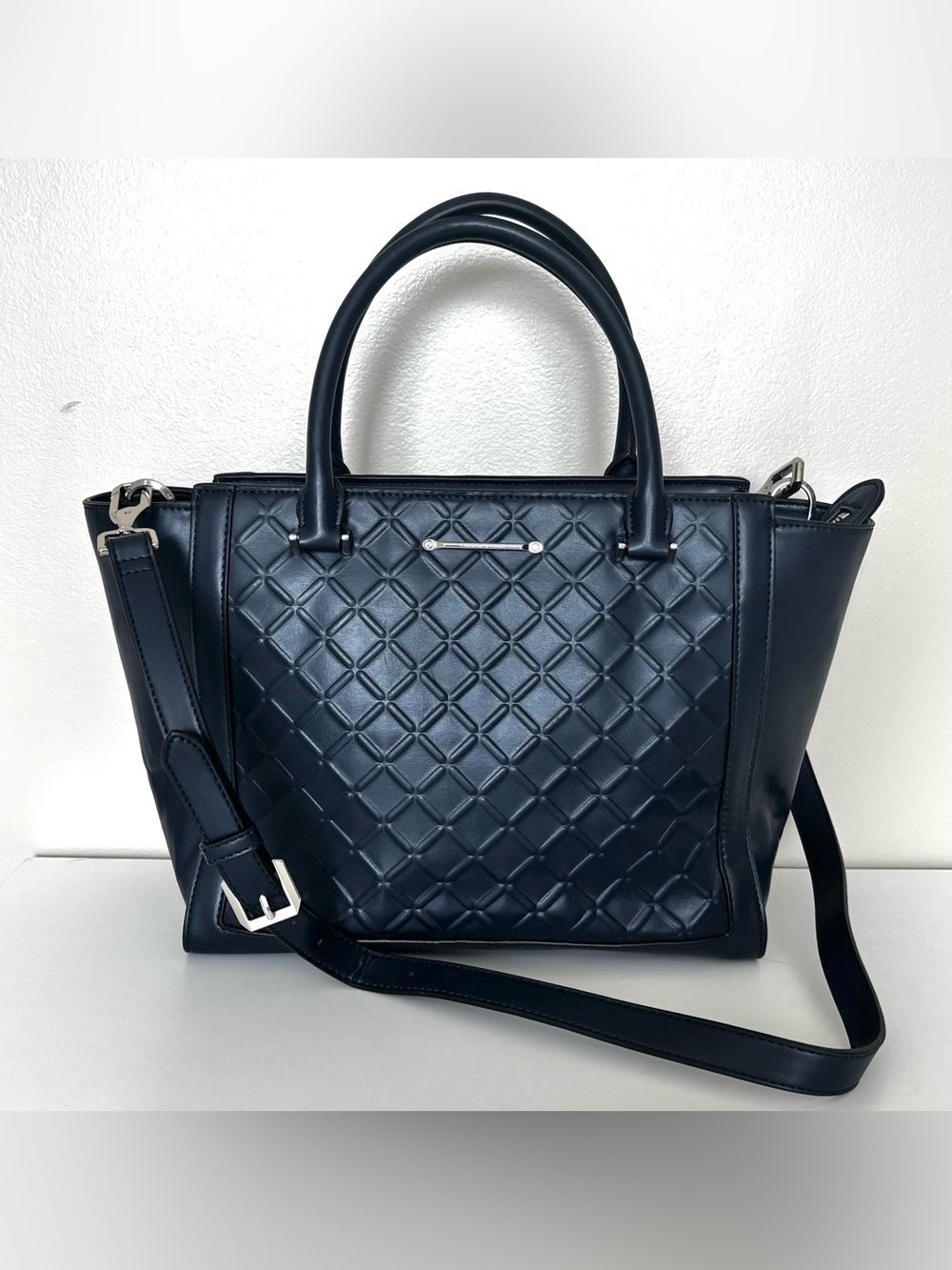 Charles & Keith Top Handle Structured Winged Tote Bag/Purse Geometric Pattern